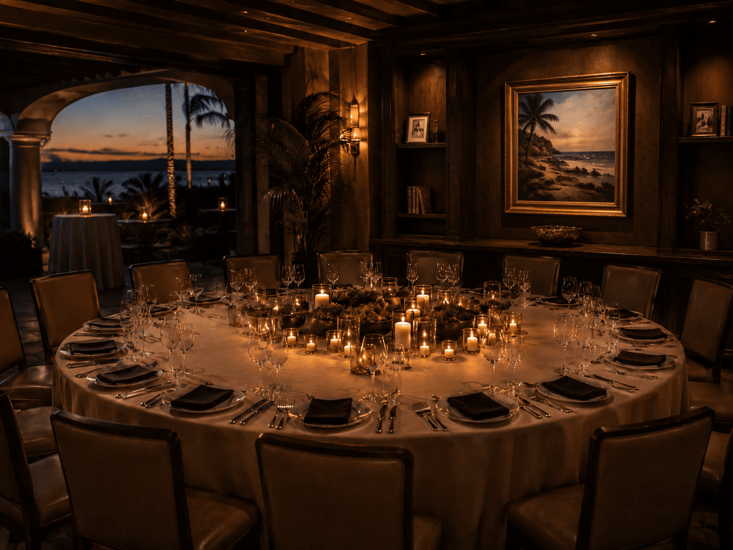 Private board dinner in a candlelit historic dining room